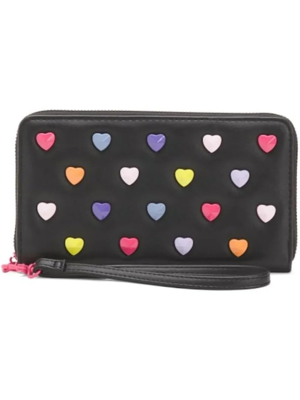 Colorful Heart Embossed Wristlet Clutch, Zip Closure, Card Slots, 8x4.5 Inches